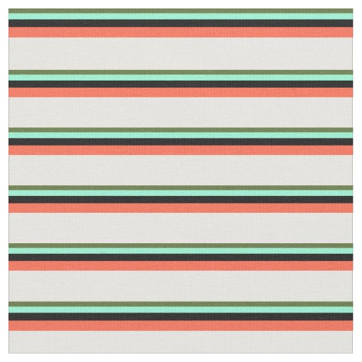 Olive Green, Aquamarine, Black, Red & Mint Cream Fabric