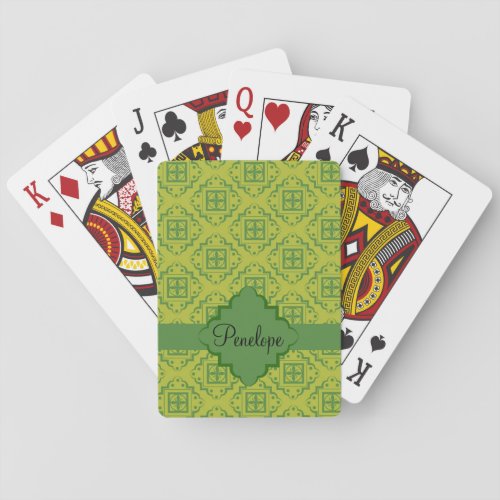 Olive Green Arabesque Moroccan Graphic Pattern Poker Cards