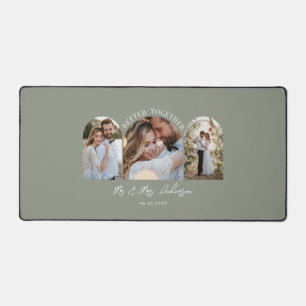 Olive green arch multi photo wedding gift decor desk mat