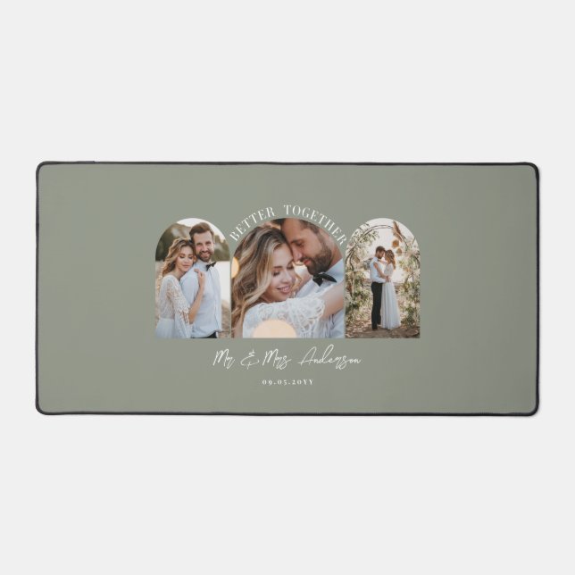 Olive green arch multi photo wedding gift decor desk mat (Front)