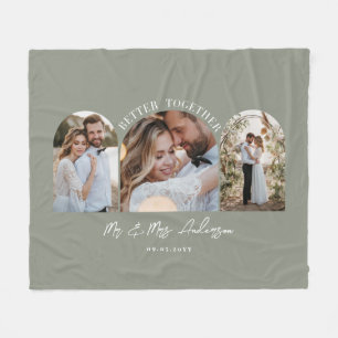 Olive green arch multi photo wedding gift decor fleece blanket