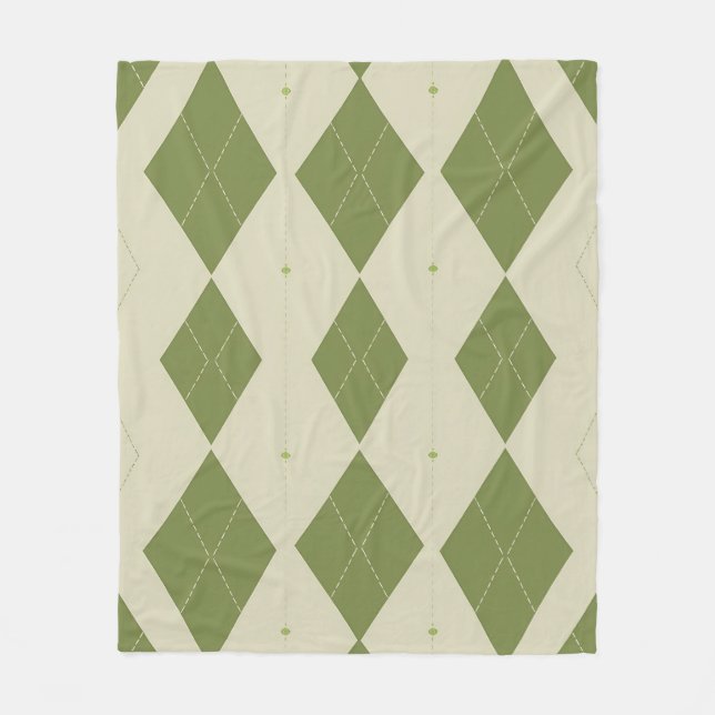Olive Green Argyle Diamond Pattern Fleece Blanket (Front)
