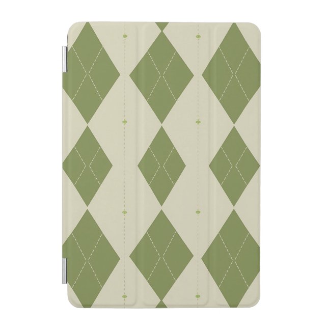 Olive Green Argyle Diamond Pattern iPad Mini Cover (Front)