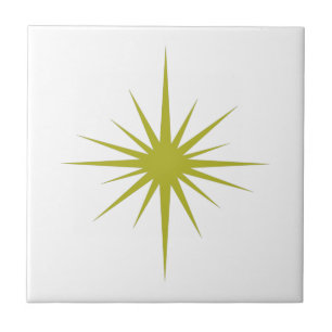 Olive Green Atomic Starburst Mid-century Modern Ceramic Tile