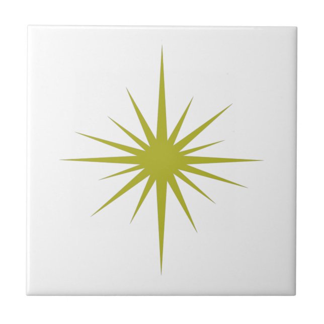 Olive Green Atomic Starburst Mid-century Modern Ceramic Tile (Front)