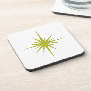 Olive Green Atomic Starburst Mid-century Retro Beverage Coaster