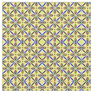 Olive Green Aura, Yellow & Blue Flowers Up-Close Fabric