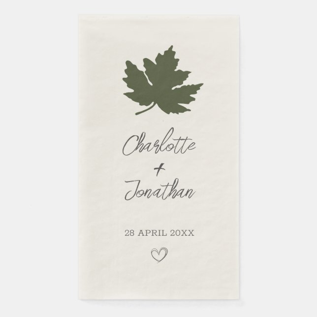 Olive Green  Autumn Maple Leaf Wedding   Paper Guest Towels (Front)