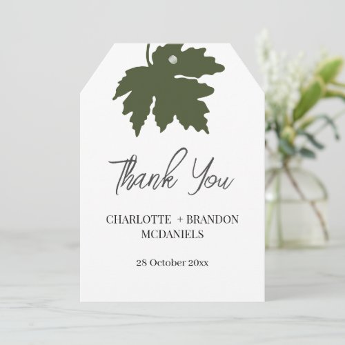 Olive Green Autumn Maple Leaf Wedding Thank You 