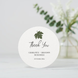 Olive Green Autumn Maple Leaf Wedding Thank You  Card