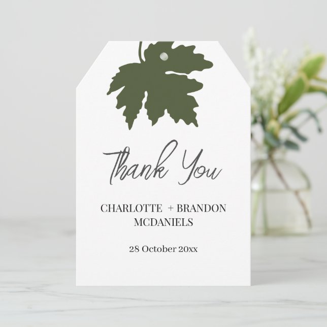 Olive Green Autumn Maple Leaf Wedding Thank You  Card (Standing Front)