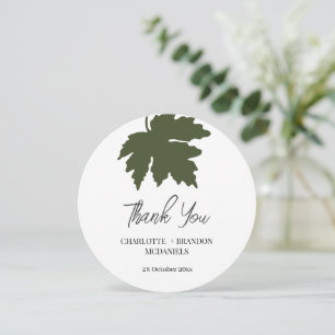 Olive Green Autumn Maple Leaf Wedding Thank You  Card