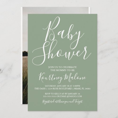 Olive Green Baby Shower Photo Invitation