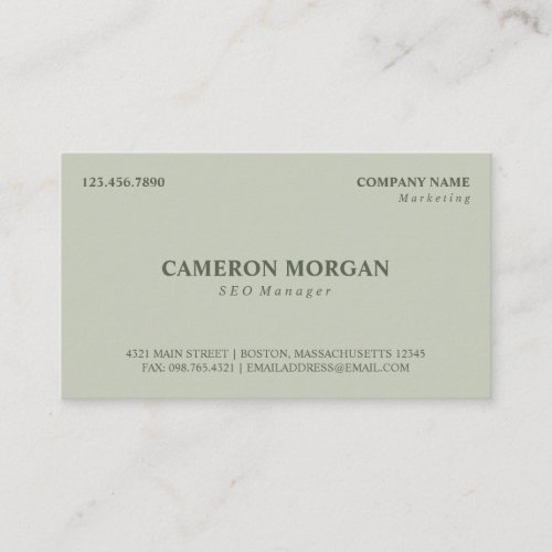 Olive Green Basic Professional Business Card