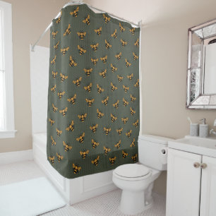 Olive Green Bee Mingle Shower Curtain