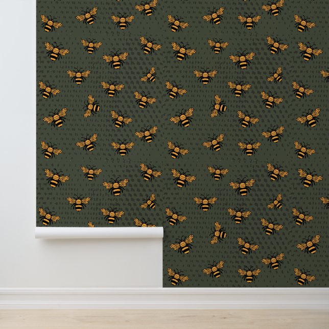 Olive Green Bee Mingle Wallpaper (Application)
