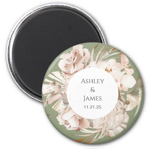 Olive Green_beige floral garden wedding magnet