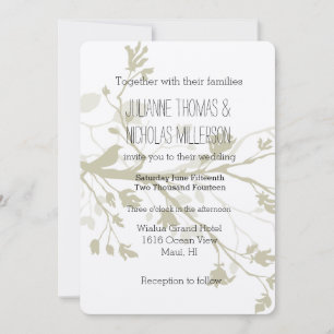 Olive Green Bird Branches Wedding Invitation