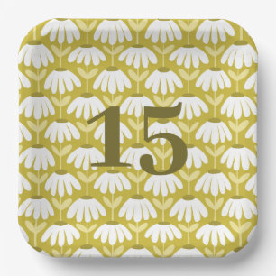Olive Green Birthday Number Daisies Floral Paper Plates