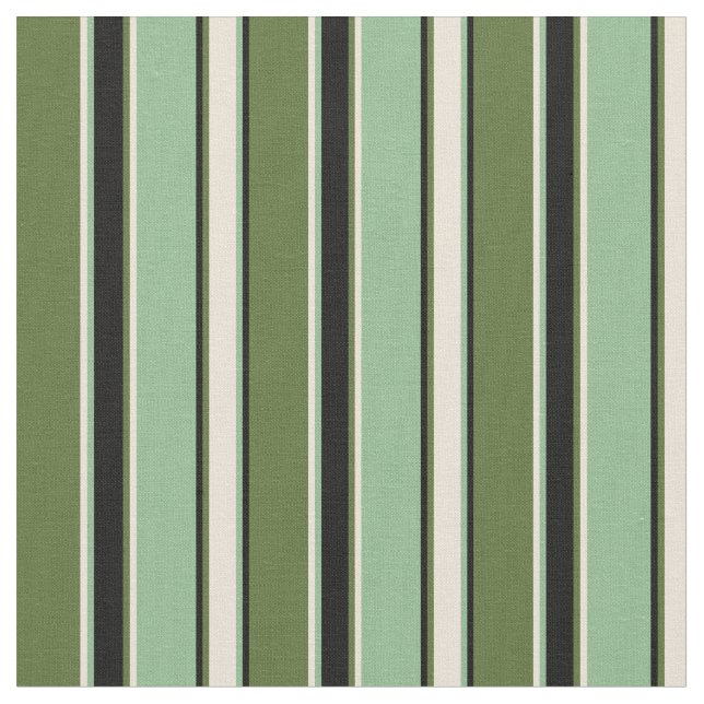 Olive Green, Bisque, Dark Sea Green & Black Lines Fabric (Close Up)