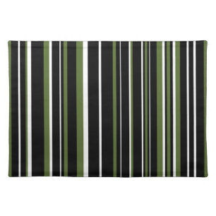 Olive Green, Black, and White Barcode Stripe Placemat