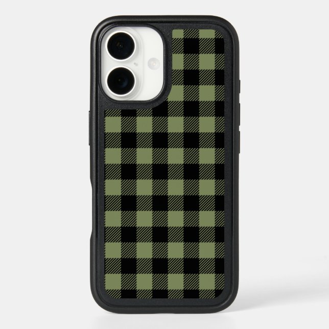 Olive Green Black Buffalo Check Plaid Pattern Otterbox iPhone Case (Back)