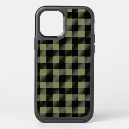 Olive Green Black Buffalo Check Plaid Pattern OtterBox Symmetry iPhone 12 Case