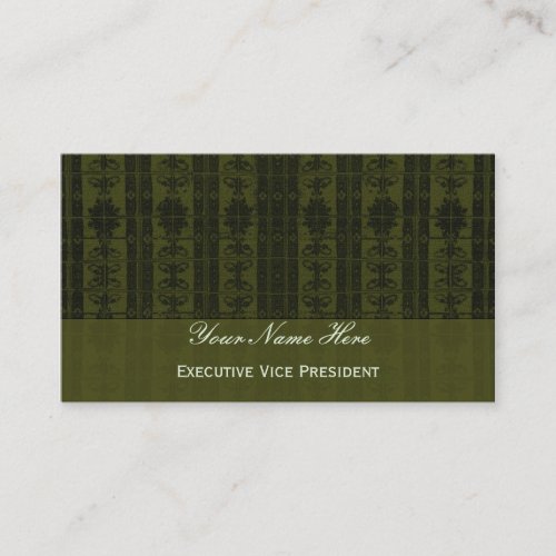 Olive  Green Black Elegant Pattern Business Cards