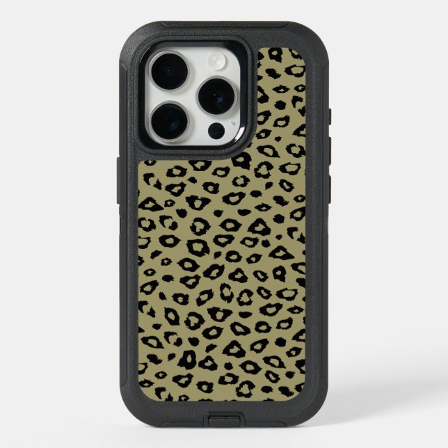 Olive Green Black Leopard Print iPhone 15 Pro Case (Back)