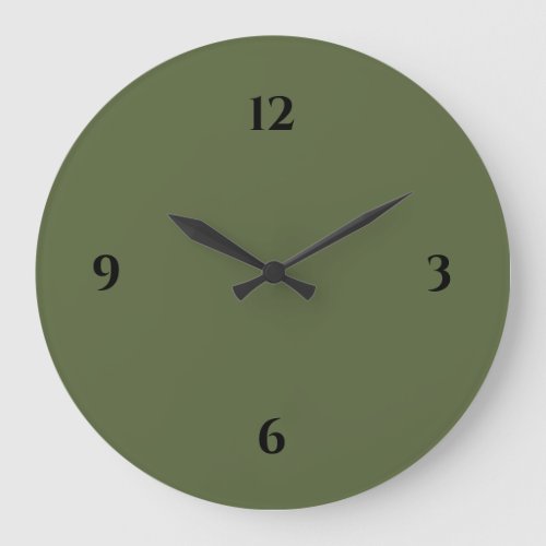 Olive Green  Black Minimalist Large Clock