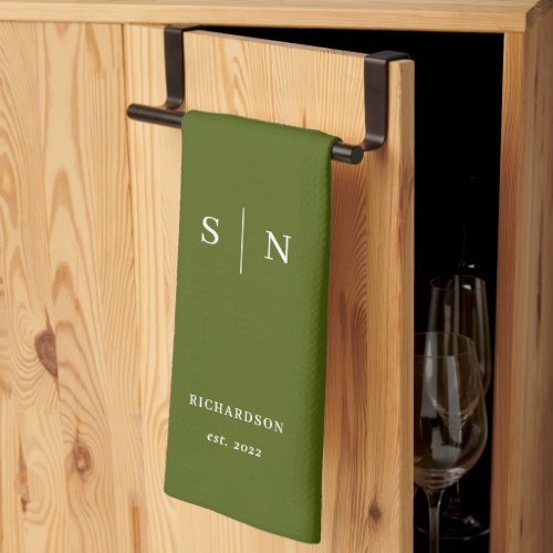 Olive Green | Black Monogram and Date Kitchen Towel