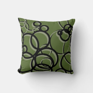 Olive Green, Black & Sage Modern Geometric Circles Throw Pillow