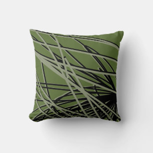 Olive Green, Black & Sage Modern Stylish Abstract Throw Pillow
