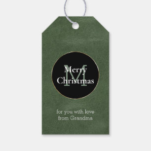 Olive Green Black White Gold Monogram Christmas Gift Tags