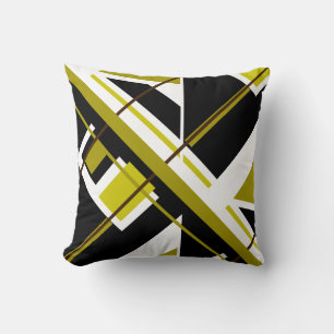 Olive Green, Black, White Mosiac Diagonal Design Throw Pillow