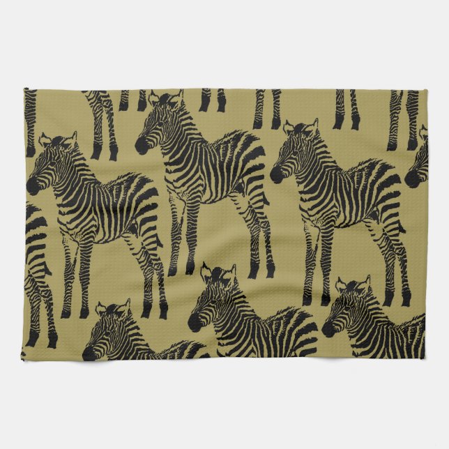 Olive Green Black Zebra Animals Kitchen Towel (Horizontal)