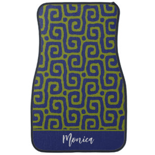 Olive Green &blue Abstract pattern monogram name Car Floor Mat