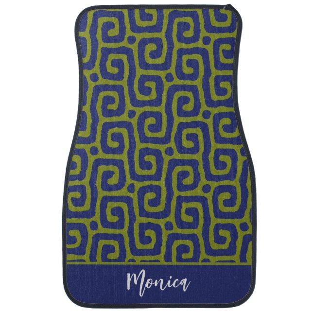 Olive Green &blue Abstract pattern monogram name Car Floor Mat (Front)