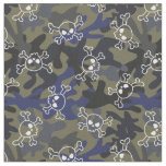 Olive Green Blue Camo Pattern Skulls Fabric