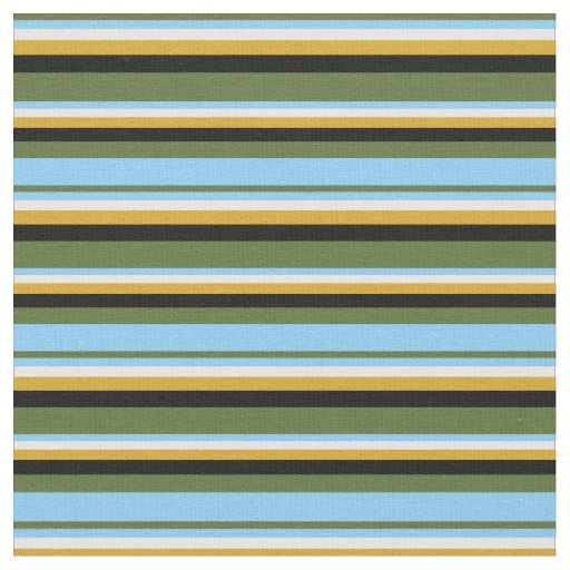 Olive Green, Blue, Mint Cream, Goldenrod & Black Fabric
