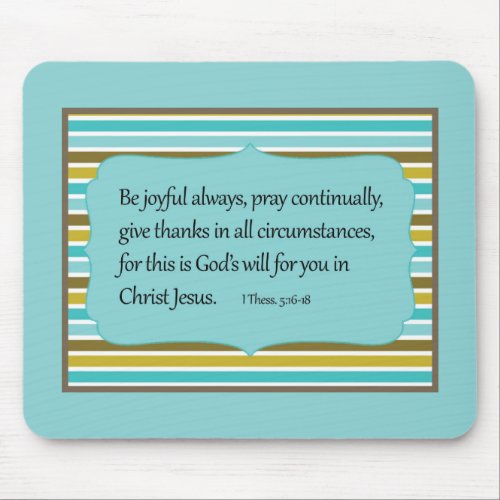 Olive Green Blue Striped Be Joyful Bible Verse Mouse Pad