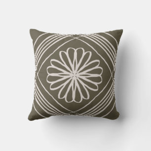 Olive Green Bohemian Flower Throw Pillow
