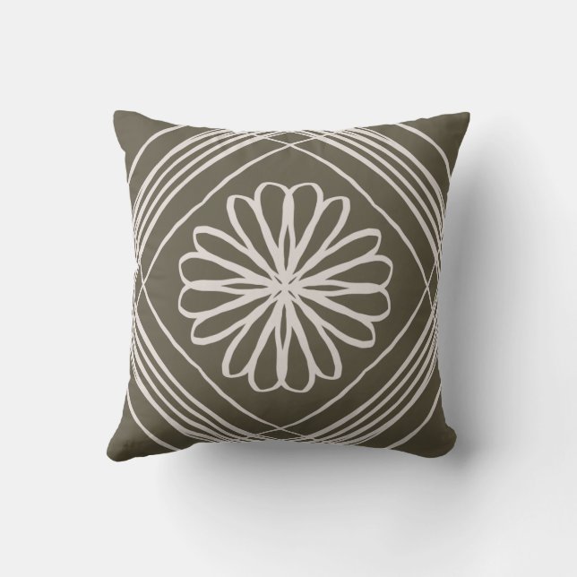 Olive Green Bohemian Flower Throw Pillow (Back)