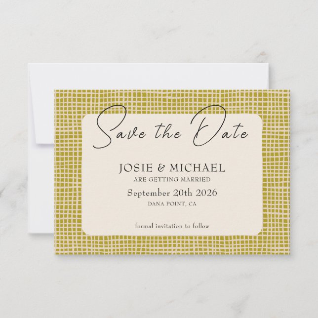 Olive Green Boho photo Flat Save The Date Card (Front)