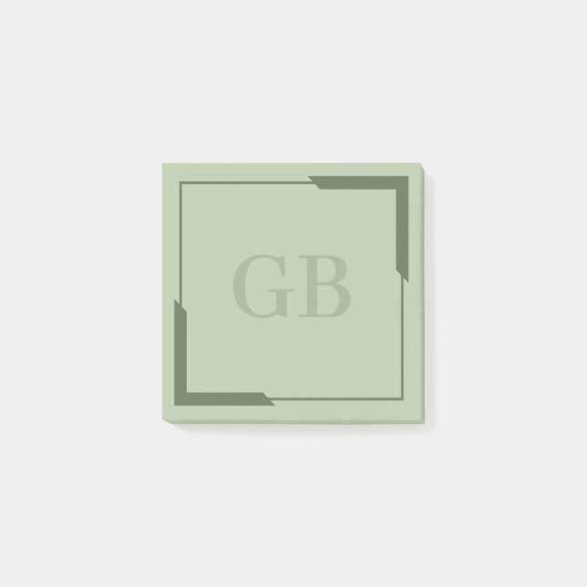 Olive Green Bold Corners Elegant Monogram Post-it Notes (Front)