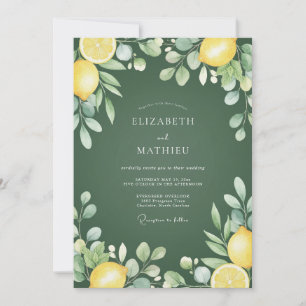 Olive Green Botanical Citrus Wedding Invitation