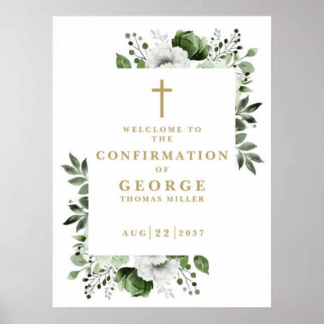 Olive Green Botanical Confirmation Welcome Sign (Front)