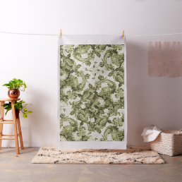 Olive Green Botanical Floral Toile No.5 Fabric