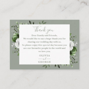 Olive Green Botanical Floral Wedding Thank You Place Card