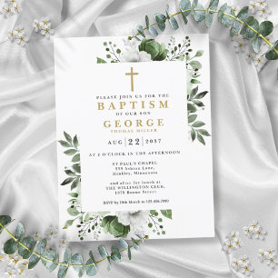 Olive Green Botanical Modern Baptism Invitation Postcard
